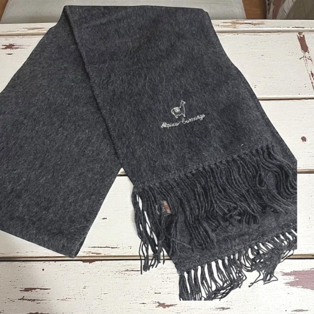 Alpaca Camargo Gray Fringe Scarf Soft Warm Wool Blend Knit‎ Wrap